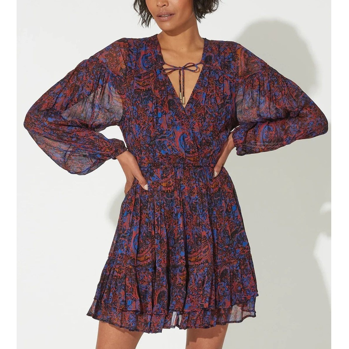 Cleobella Nisha Mini Dress In Retrograde Paisley Chiffon Size Medium